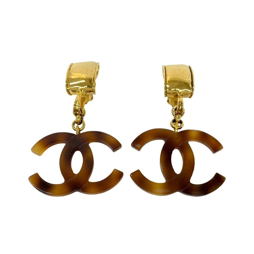 CHANEL Brown Logo Earrings